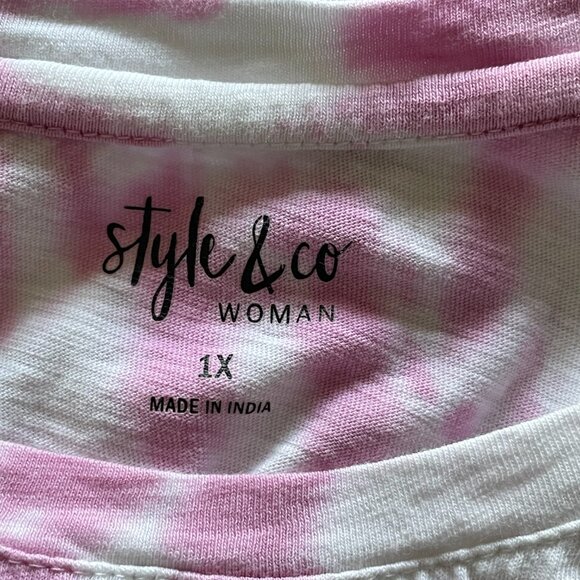 Tie-Dyed Cold Shoulder Should Sleeve Round Neck T-Shirt 1X - Picture 5 of 5